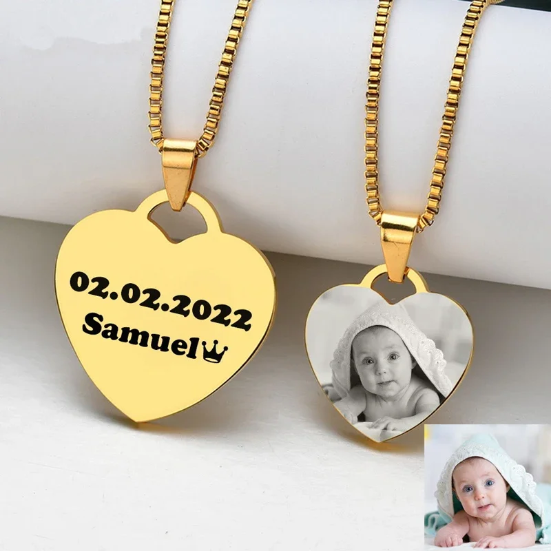 Benutzerdefinierte Foto-Halskette für Frauen, personalisierter Edelstahl, gravierter Name, Liebe, Halskette, Anhänger, Schmuck, Geschenk