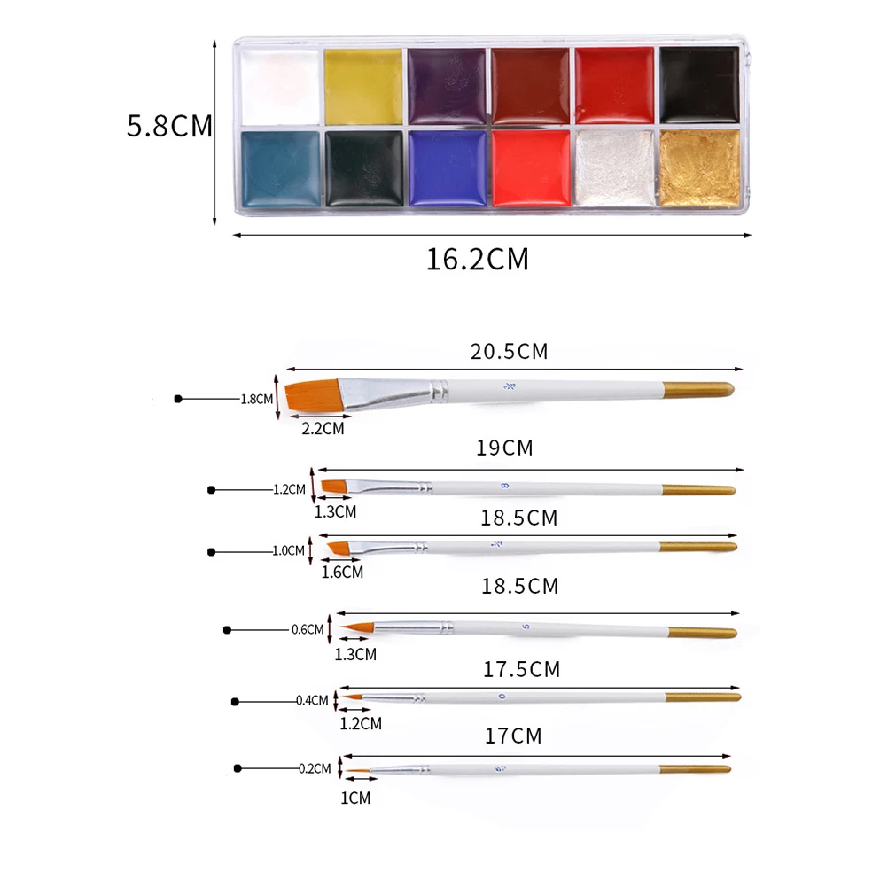 

6pcs BodyFacePaint Set Brush VibrantColors EcoFriendly NonToxic EasyApply Halloween BirthdayParty OilMakeupPalette