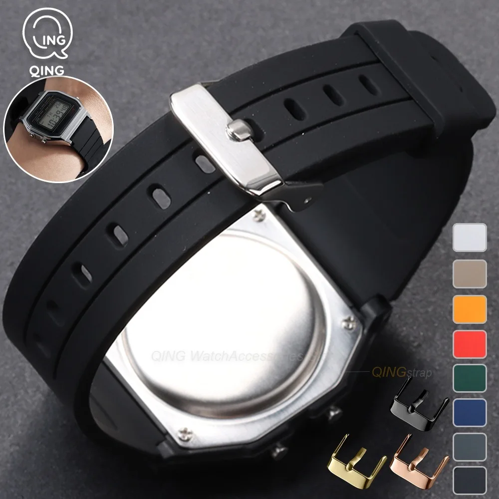 18mm Silicone Watch Strap For Casio F91W W800H F84 F105/108 A158/168 AE1200 SGW400 Waterproof Sports Watchband Business Bracelet