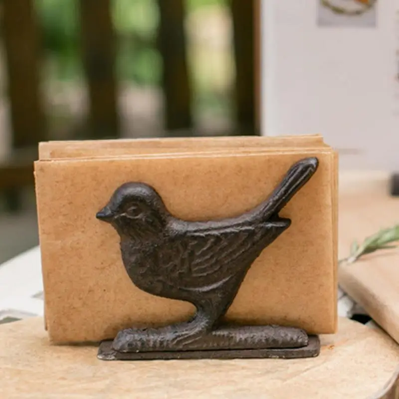 Rustic Bird Cast Iron Business Card Holder European Home Kitchen Tabletop Cat Fork Spoon Metal Napkin Tissue Paper Holder Rack