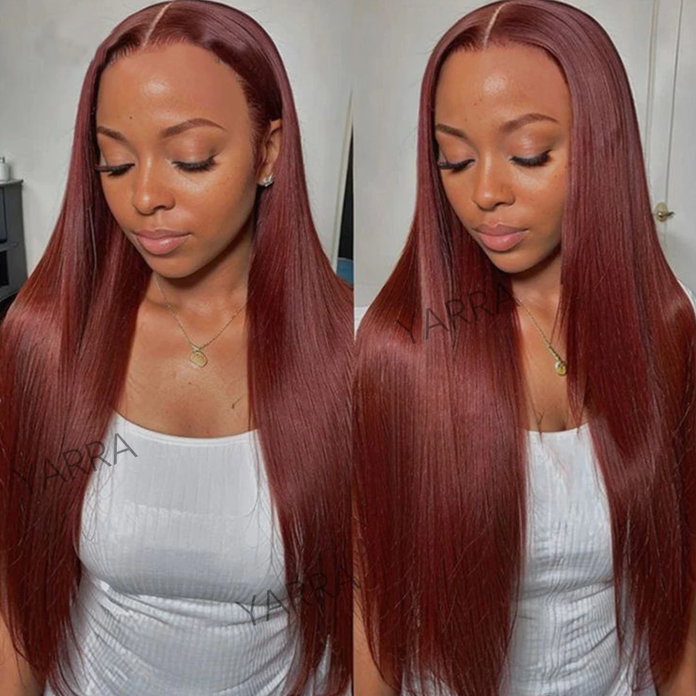 Reddish Brown 13x6 Transparent Lace Frontal Human Hair Wigs Pre Plucked Red Brown Straight 13x4 Lace frontal Wig Brazilian Hair