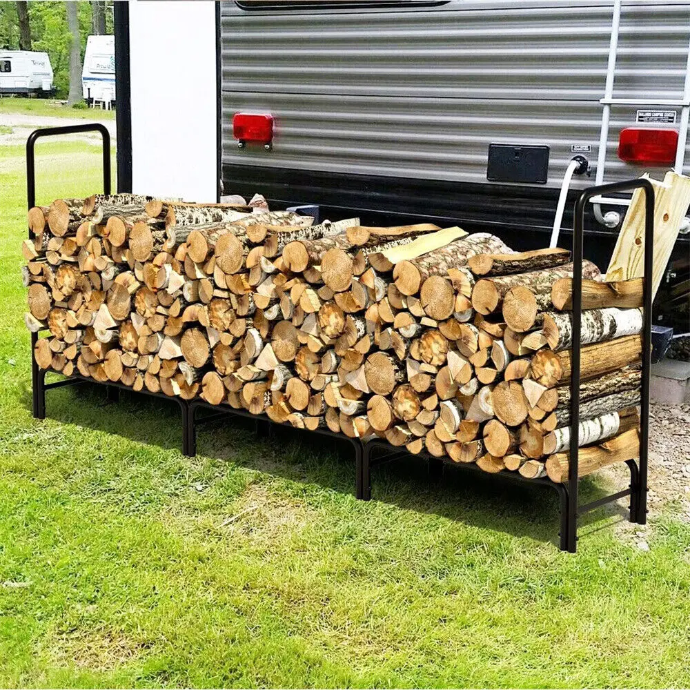 12ft Long Metal Wood Log Store Outdoor Garden Firewood Stacking Storage Stand