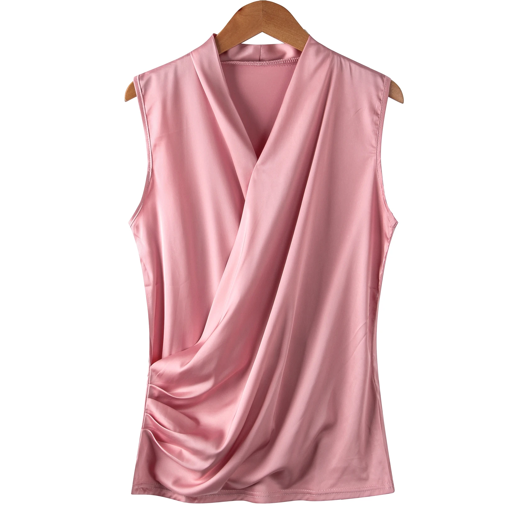 New smooth satin vest female sleeveless V-neck top Slim fit outside wearing a small blouse shirt