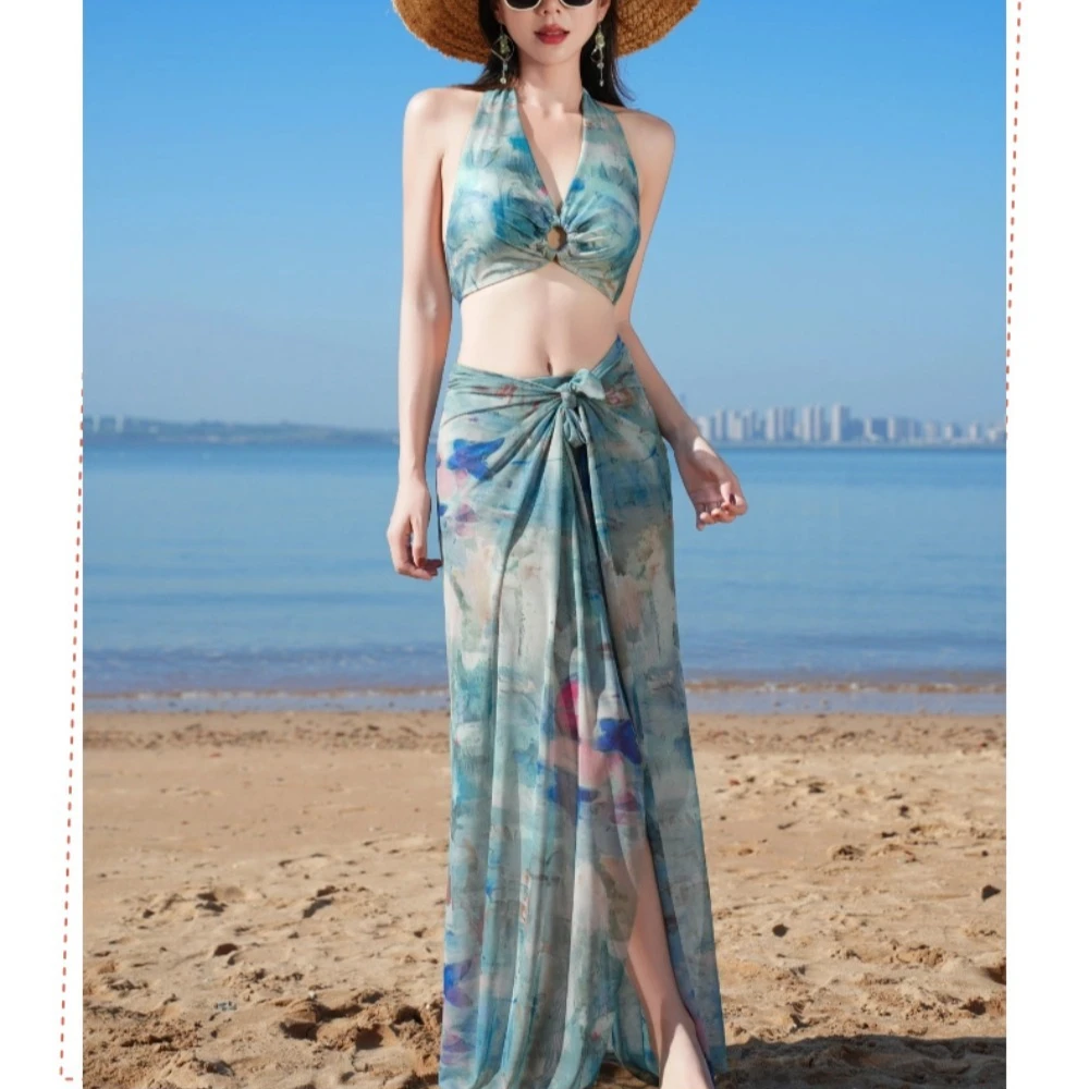 บิกินี่ผู้หญิงหวานเจ้าหญิงสไตล์ Elegant Beach Hot Spring ว่ายน้ําชุดสามชิ้นชุดว่ายน้ําชายหาด