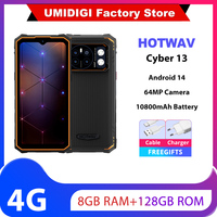 HOTWAV Cyber 13 Rugged 16(8+8)GB+128GB NFC 16MP+64MP Camera Camping Light 6.6'' HD+ 10800mAh Android 14 Global Version