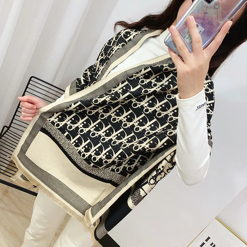 

Новые роскошные зимние двусторонние кашемировые длинные шарфы с бахромой, высокое качество, женская утепленная шаль, женский теплый шарф из пашмины