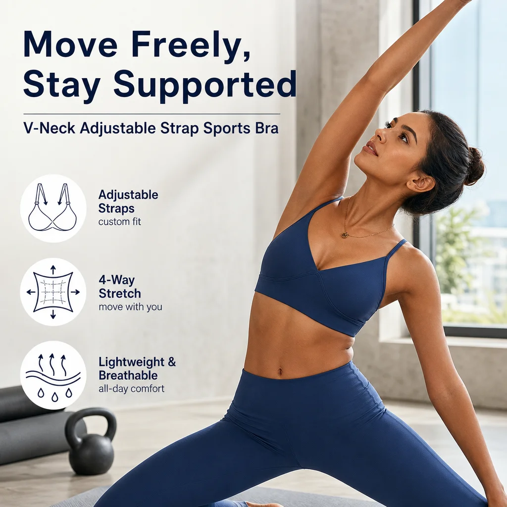 Women's V-Neck Adjustable Strap Sports Bra - Open Back Removable Padded Gym Yoga Bra, Multiple Colors, S-XL