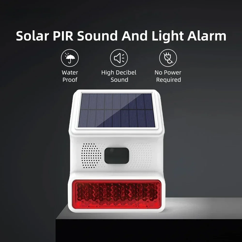 HIVA Waterproof Alarm System Wireless Radio Frequency 433MHz Outdoor Solar Strobe Light Alarm With Door Sensor Infrared Sensor