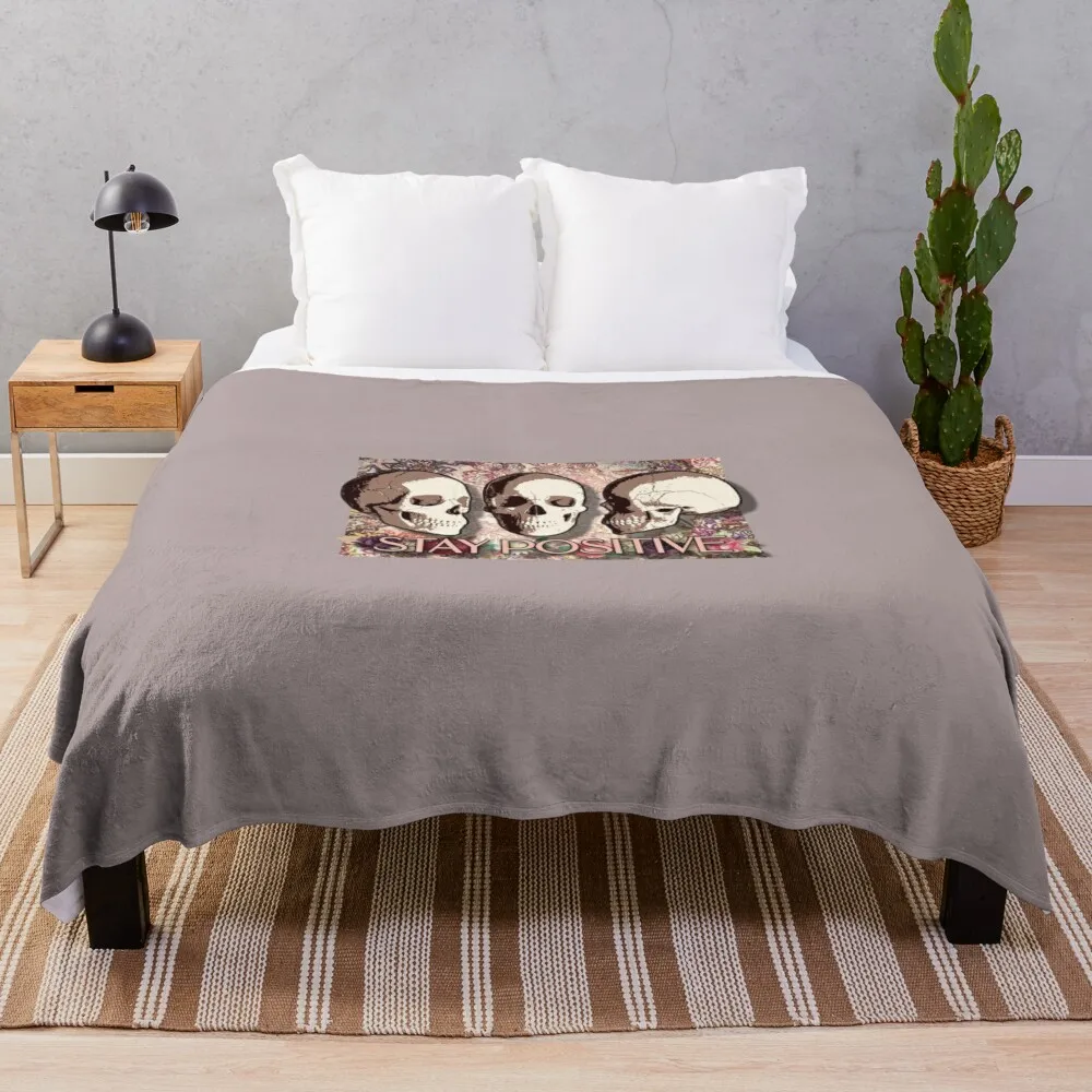 

STAY POSITIVE - Skull Art Throw Blanket Furrys blankets ands Blankets