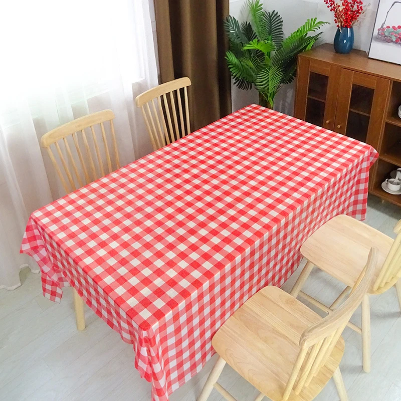 YOMDID 1pc Plastic Plaid Table Cover Red And White Picnic Disposable Tablecloth Rectangular Table Cloth For Birthday Party Decor