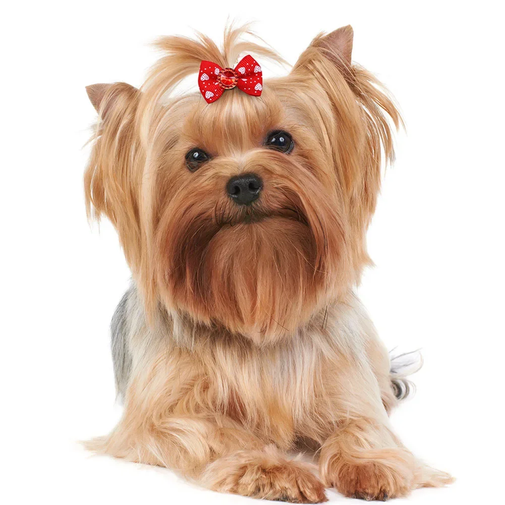 10PCS Puppy Bow Handmade Movable Pet Dog Grooming Hair Accessories Dog Bows With Rubber Band For Small Dog and Cat Pet Products