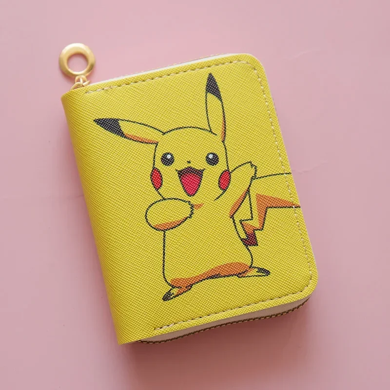 Pokemon portfel japońska kreskówka śliczna portmonetka wokół Pikachu portfele modny skórzany portfel na zamek błyskawiczny prezent urodzinowy dla dzieci