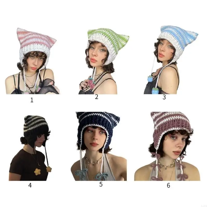 Joli chapeau d'oreille chat pour filles, cadeau pour ami, chapeau tricoté en Crochet doux