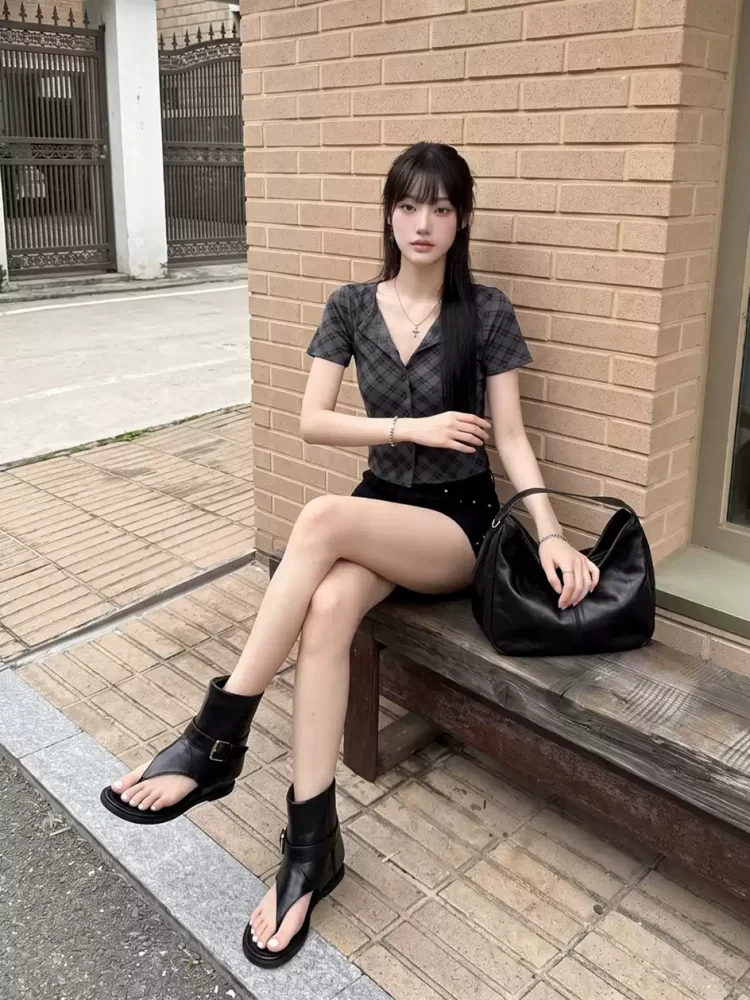 Immagine 5: Sandali Stivali Vintage 2026 da Donna in Ecopelle con Fibbia, Plateau, Scarpe Romane con Tacco Nascosto, Antiscivolo, Calzature Estive di Tendenza
