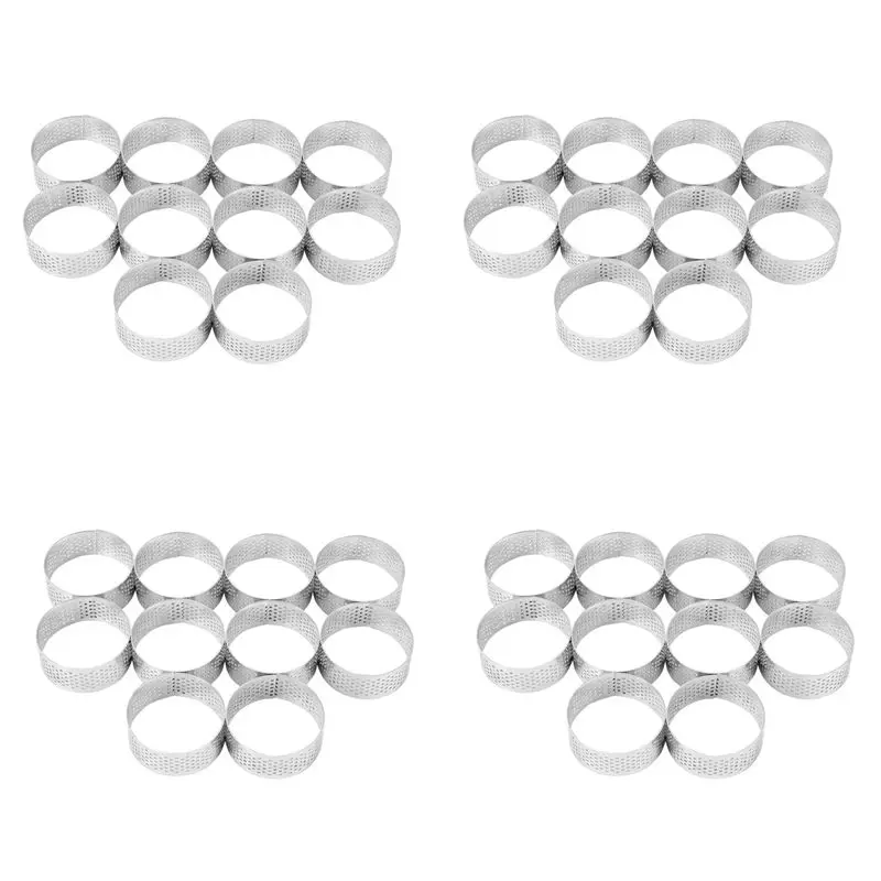 AS94-40 Pack 5Cm Stainless Steel Tart Ring, Heat-Resistant Perforated Cake Mousse Ring, Round Ring Baking Doughnut Tools