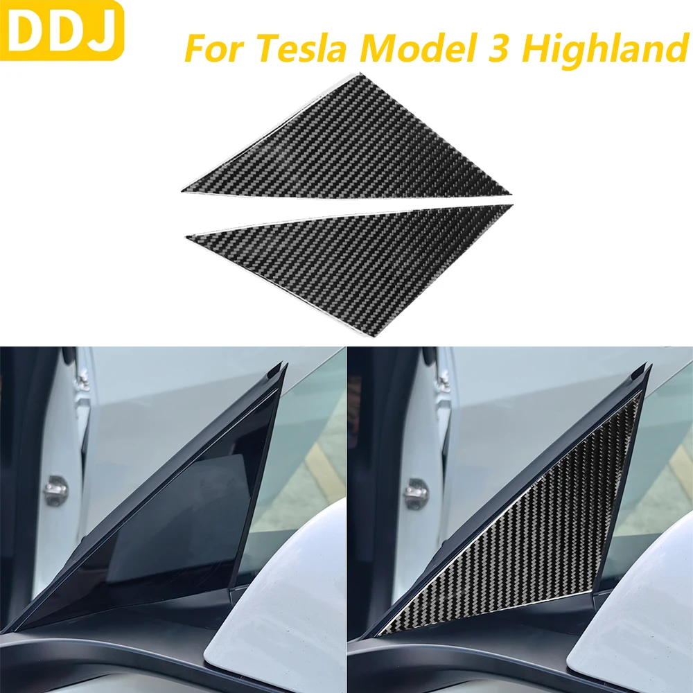 

For Tesla Model 3 Highland 2023-2025 Carbon Fiber Exterior Door A-pillar Triangular Panel Trim Cover Car Accessories Sticker