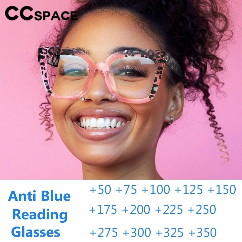 Square Large Frame Anti Blue Light Reading Glasses Women Leopard Resin Presbyopic Eyeglass Custom Diopter +50~+600 #302640