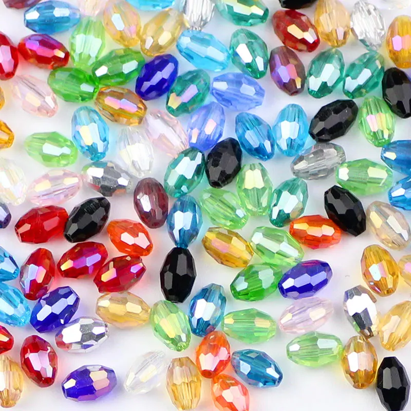 WLYeeS 4*6mm Austrian Mix Color Oval Glass Beads Small Loose Faceted Space Crystal Rice Beads for Jewelry Making DIY Accessories