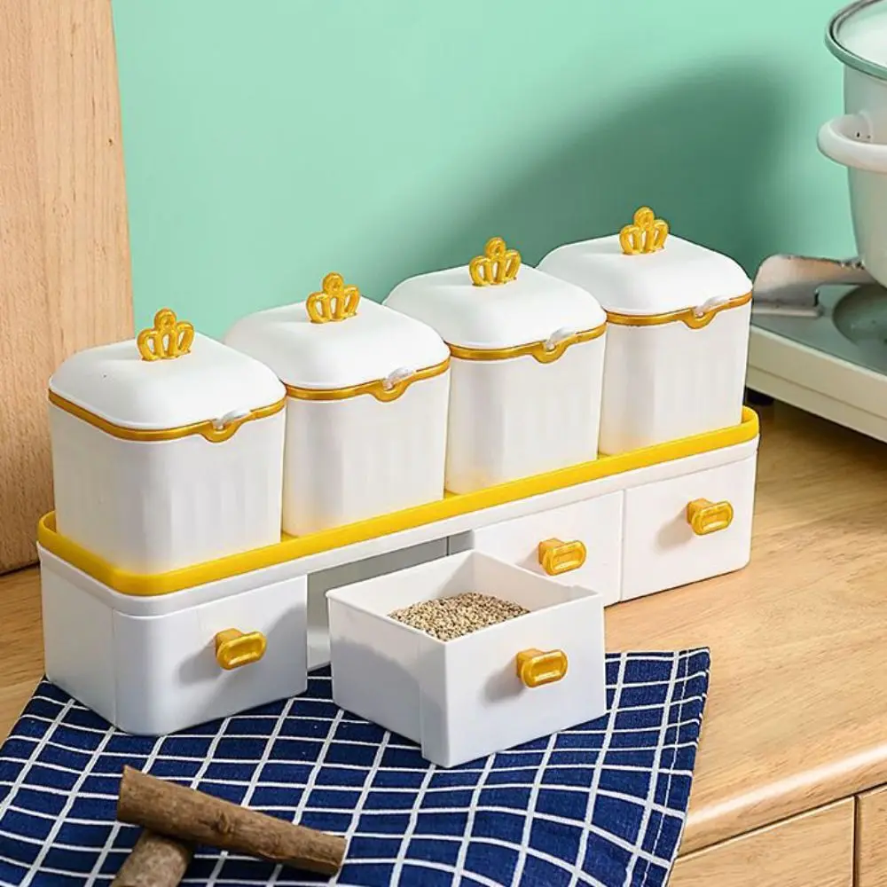 

Бытовой набор банок для приправ с 8 сетками и ложкой, двухслойный контейнер для приправ, пылезащитный ящик для специй большой емкости для дома