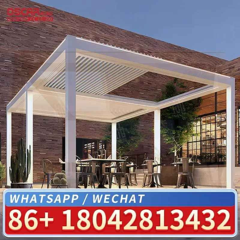 Louvered Pergola Bioclimatic Cover Outdoor Structure For Garden Patio Backyard with LED Curtain Louver Pergola