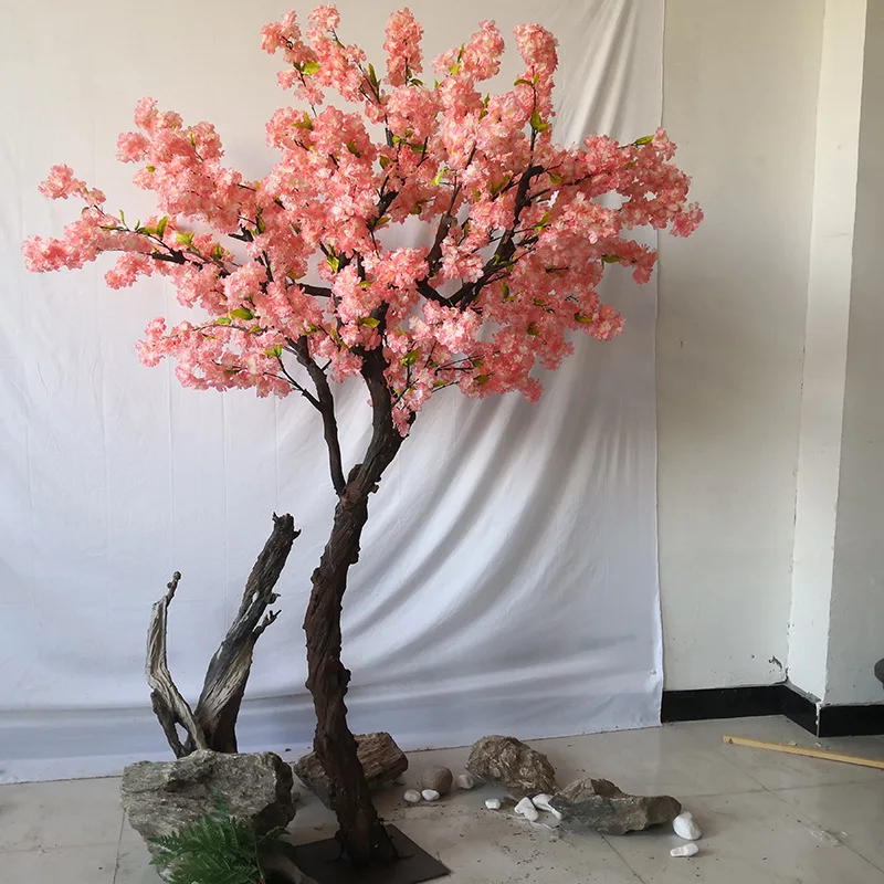 Simulation Cherry Tree Double Layer Blooming Cherry Large Plant Cafe Hotel Shopping Mall Floor Decoration Props Fake Tree