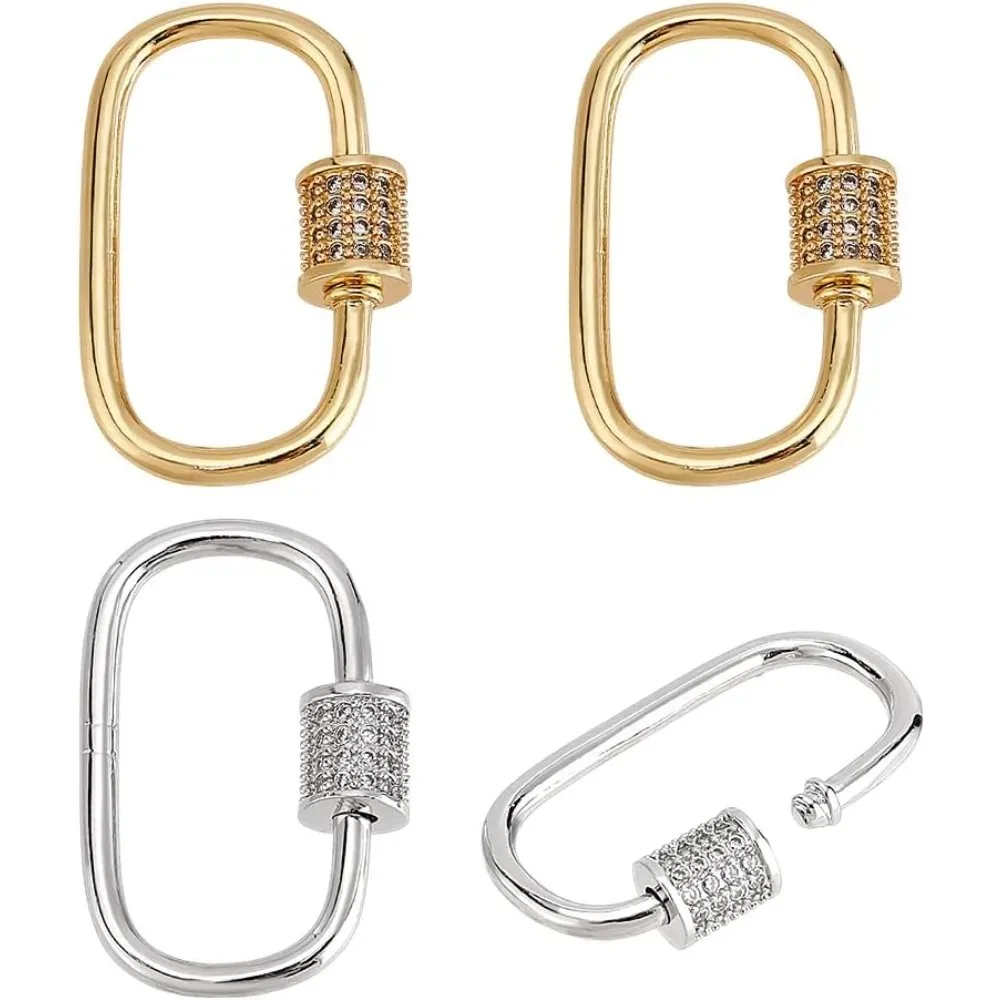 

2 Colors 4pcs Oval Screw Lock Charms Carabiner Lock Clip Micro Pave Cubic Screw Necklace Link making kit