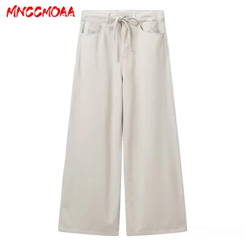 2024 Women Fashion Drawstring Wide Leg Pants Female Solid Spring Summer Casual High Waist Versatile Simple Trousers