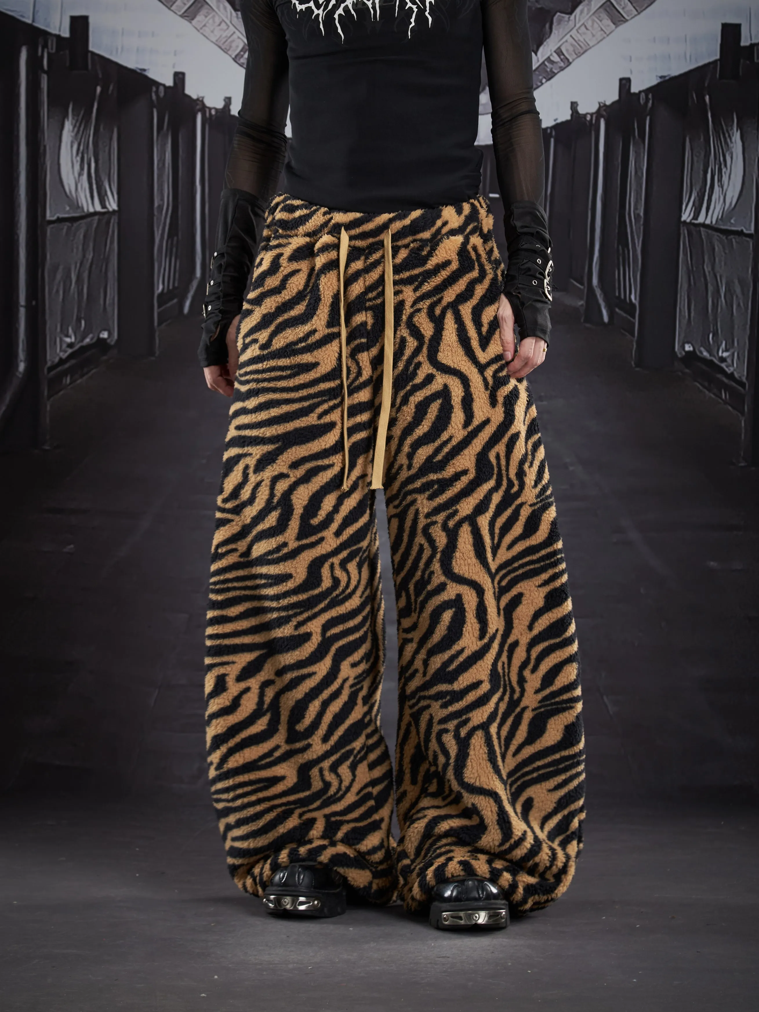 Special-Interest Design Polar Fleece Skin Grain Loose Wide-Leg Casual Pants Elastic Waist Sweatpants Matchet Trousers
