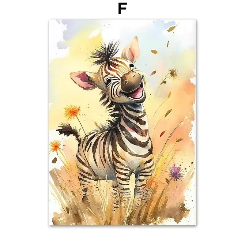 Watercolor Lion Giraffe Tiger Elephant Zebra Nursery Wall Art Canvas Painting Animal Poster Prints Pictures Baby Kids Room De