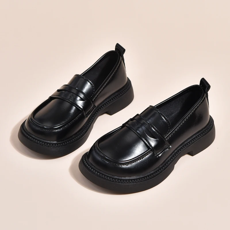 

Кожаная обувь для девочек, весна-осень 2023, новые черные британские простые детские туфли принцессы с неглубоким носком, легкая детская обувь