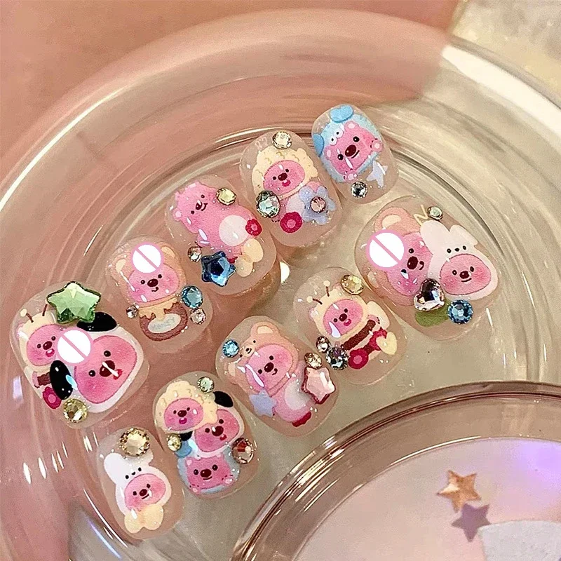 Autocollants pour ongles rose castor Chibi tête, drôle Kawaii, étoile, cœur, amour, fleur, populaire, à la mode, heureux, mignon, décalcomanies