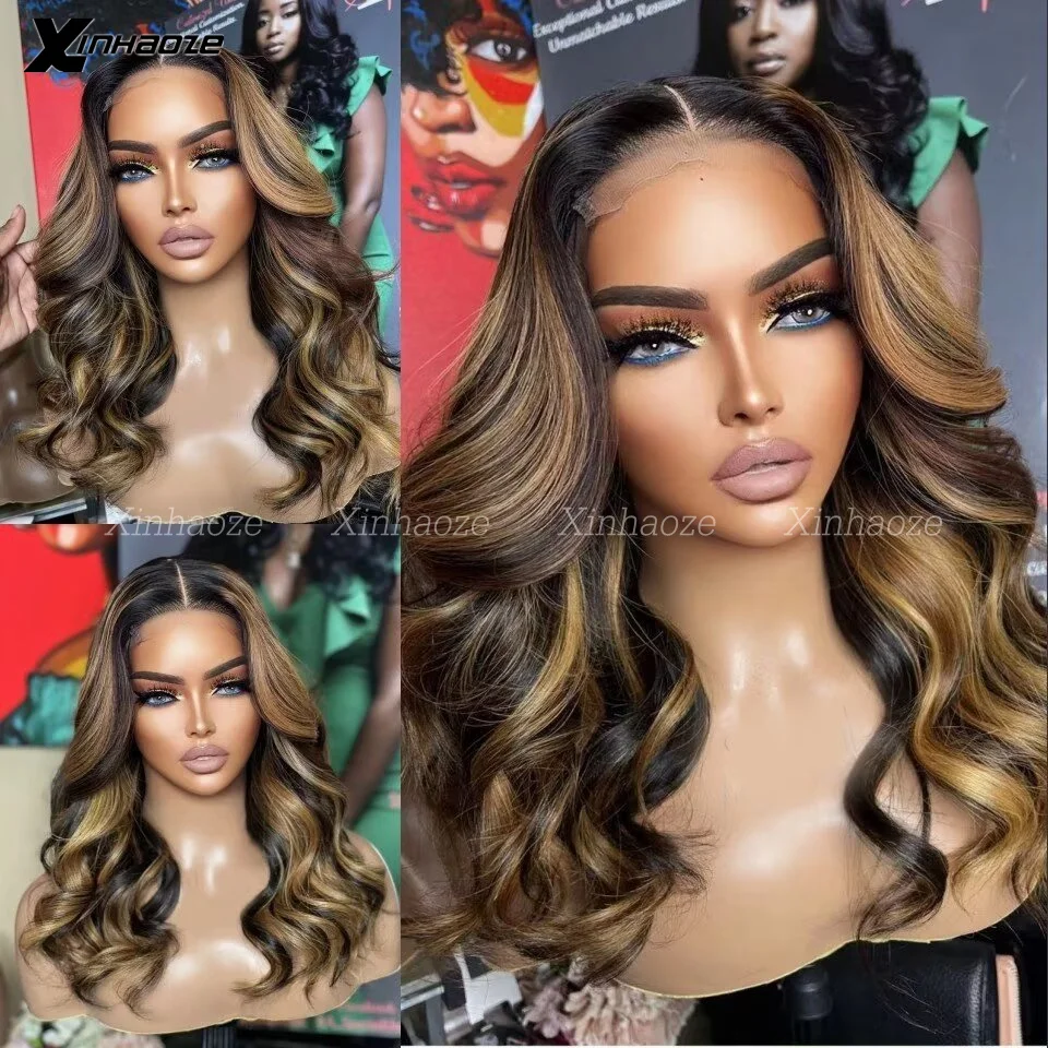 

#4/27 Highlight Body Wave Silk Top Wigs 13x4 HD Lace Front Human Hair Wigs For Women Honey Blonde Transparent Lace Frontal Wig