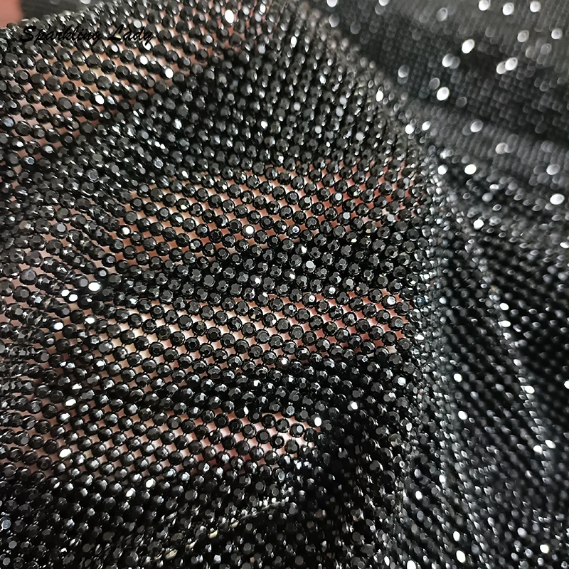 Luxury Sequin Fabric Crystal Material Bling 2MM Aluminum Rhinestone Mesh Glitter Metallic Cloth for DIY Bags Scarf Earrings