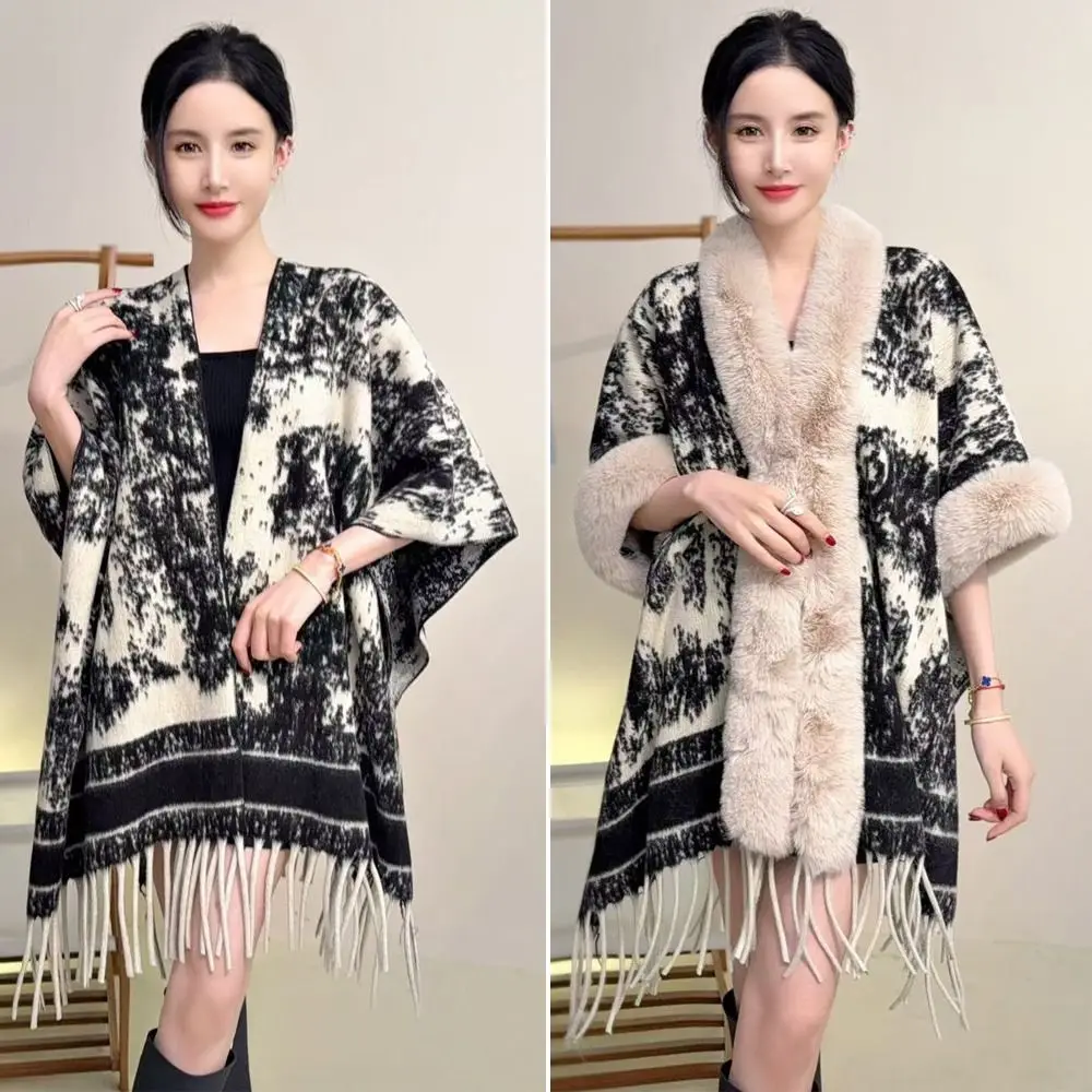 Trendy Winter Warm Plüsch Schal High-end Verdicken Strickjacke Cape Vielseitig Mantel Äußere Frauen Mode