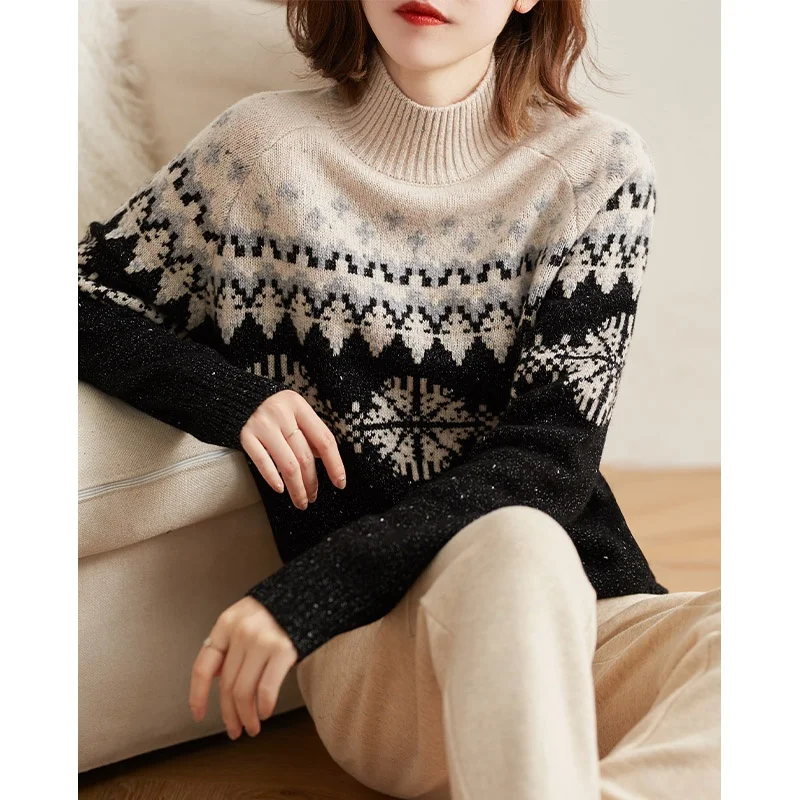 

Шерстяной вязаный свитер Thiened с высоким воротником, свободный крой iny Tead, женский свитер-камер, осенний модный длинный све