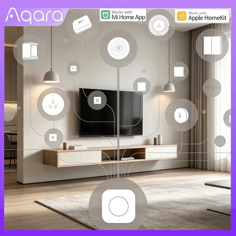 

Aqara Smart Hub M1S&Wireless Mini Switch Sensor Zigbee Connection Remote One Key Control Button Home Security Works With Homekit