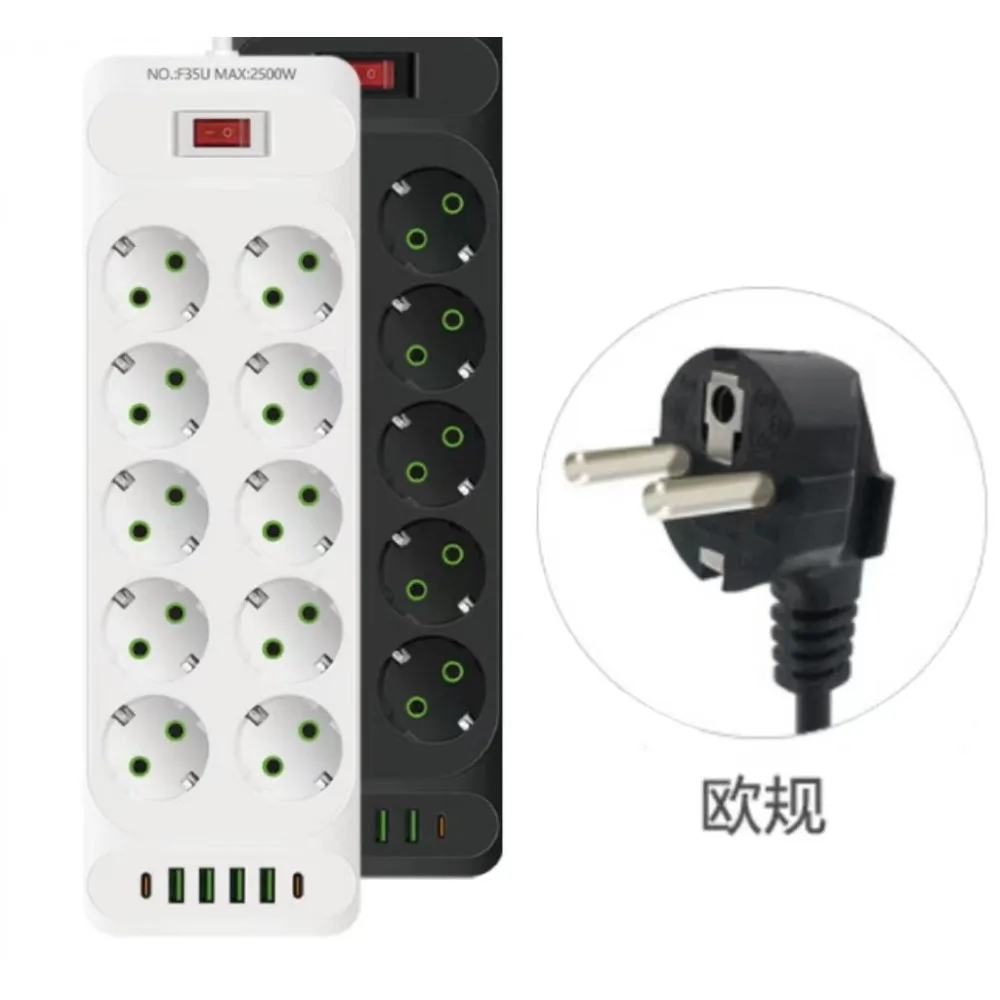 German - style High - power European -standard Power Strip,with MultipleSocketsandMultipleUSB Ports, 10 - hole Powerfor Home Use