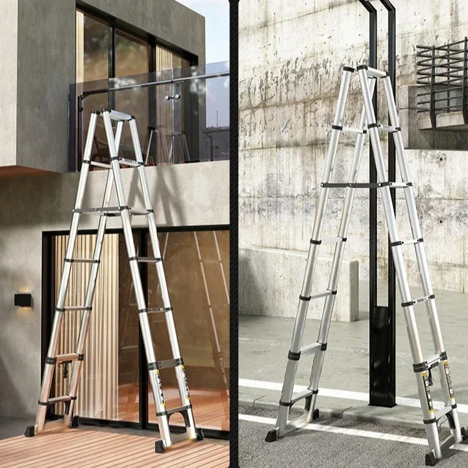 

Minimalist Stainless Steel Telescopic Ladder Thickened Straight Ladder Folding Herringbone Ladder Portable Household Ladder