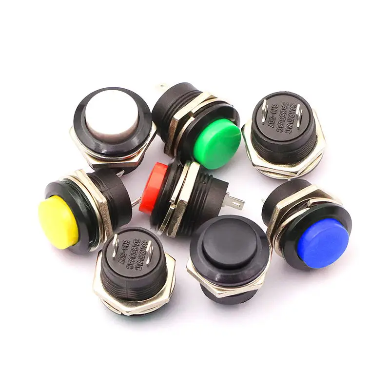 5PCS PBS-11 Round Self-Locking Self-Resetting 250V 3A Push Button Switch Jog Switch Small Button Switch Hole 12MM Red Green