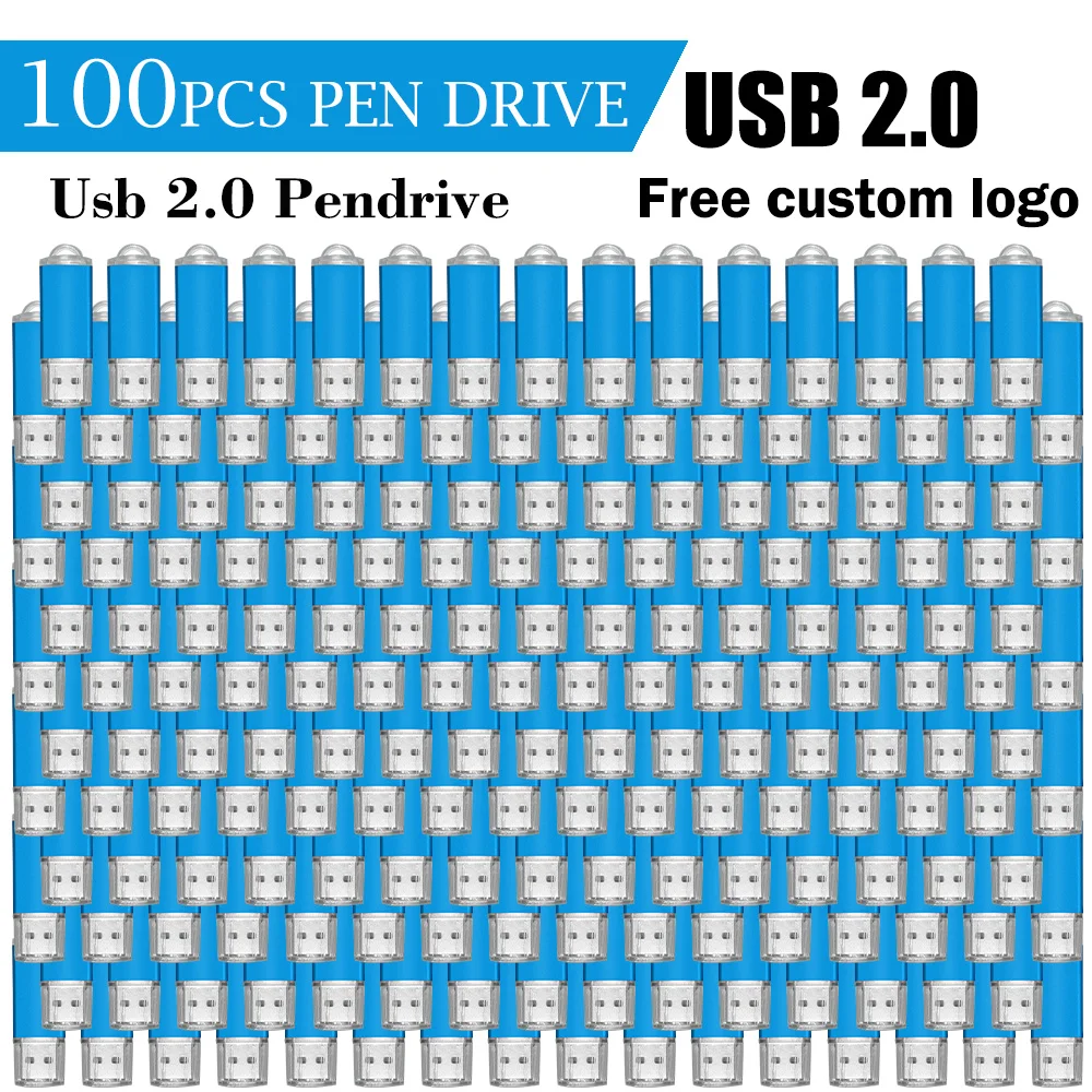 100pcs/lot Metal USB 2.0 Flash Drives 64GB 32GB Free Custom Logo Business Gift Pendrive 16GB 8GB 4GB Pen Drive U Stick 128mb