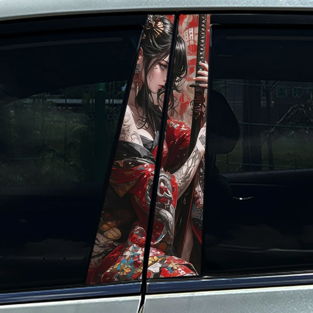 Beauty Tattoo Chinese Style Car B-pillar Stickers Auto Center Column Decoration Cover Scratches Waterproof Decal Car Accessories