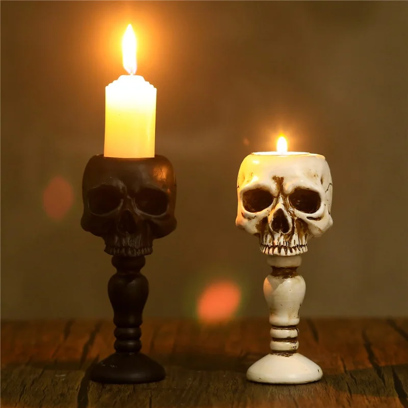 Cross-Border New Arrival Three-Dimensional Skull Column Candlestick Decoration Home Furnishings Resin Crafts Script Killing Prop