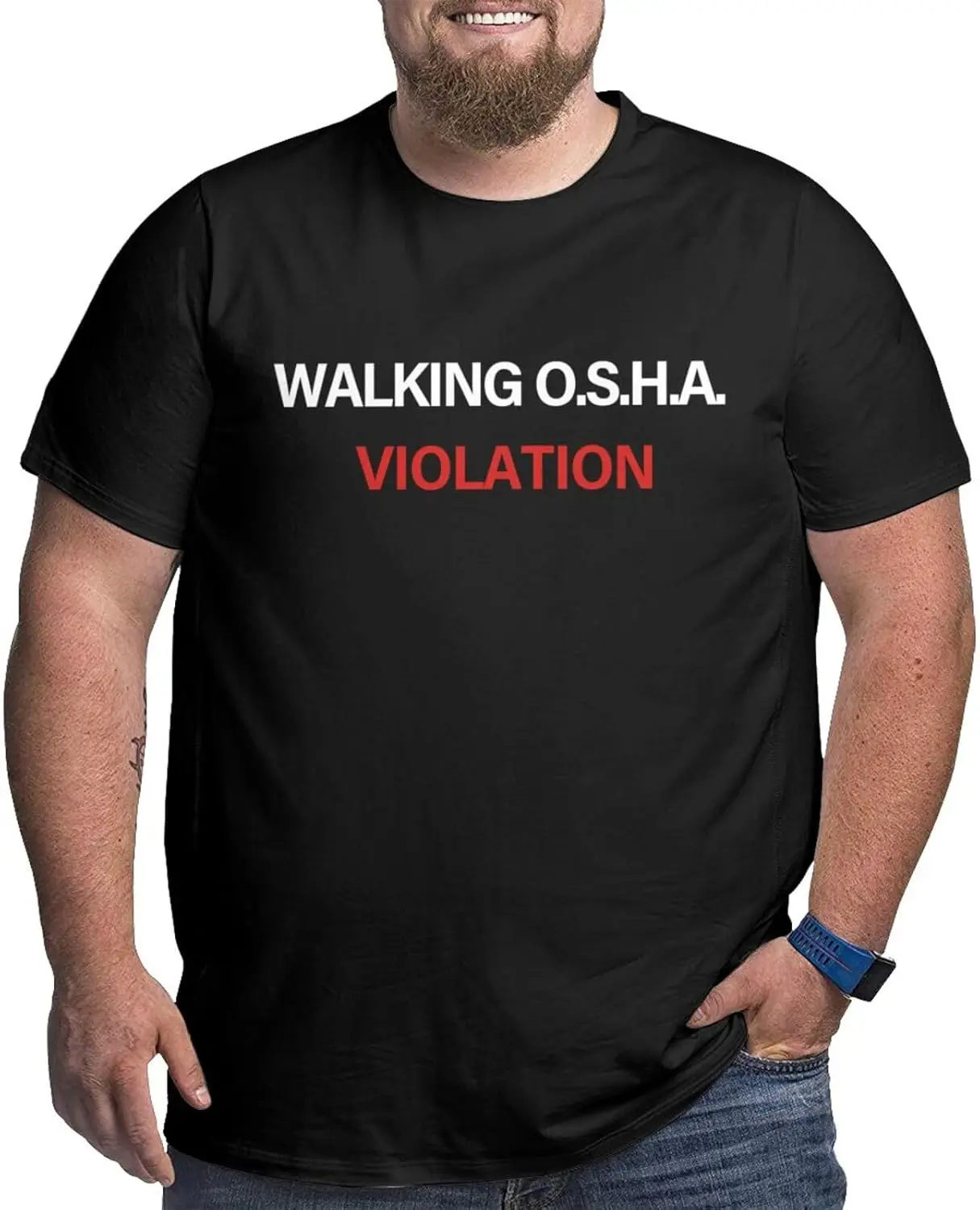 Walking OSHA Violation T Shirt Men's Plus Size Shirts Short Sleeve Tops Summer Big Tall Cotton Basic Tee