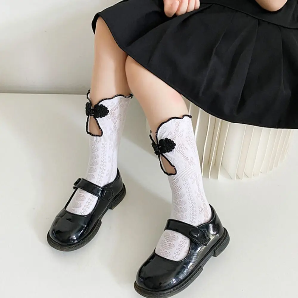 Elastic Mesh Kids Lolita Stockings Anicent Chinese Style Children Lace Socks Hollow Out Kids Jk Hosiery Girls