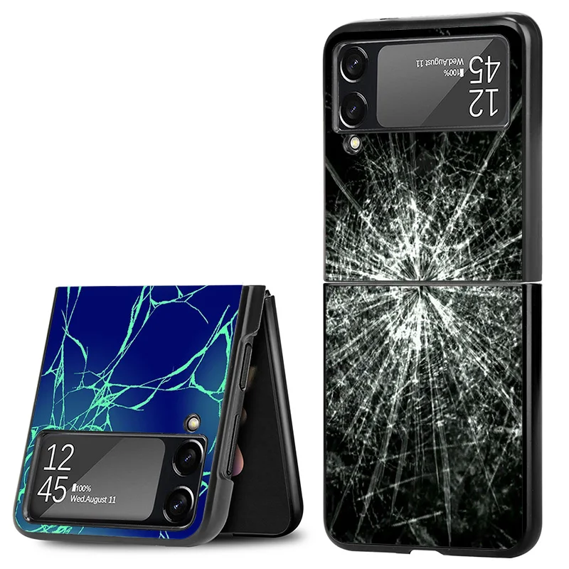 Matte Phone Case For Samsung Galaxy Z Flip6 5G Flip5 Flip4 Flip3 ZFlip 6 3 4 5 Color Cracked Screen Art Pattern Hard Black Cover