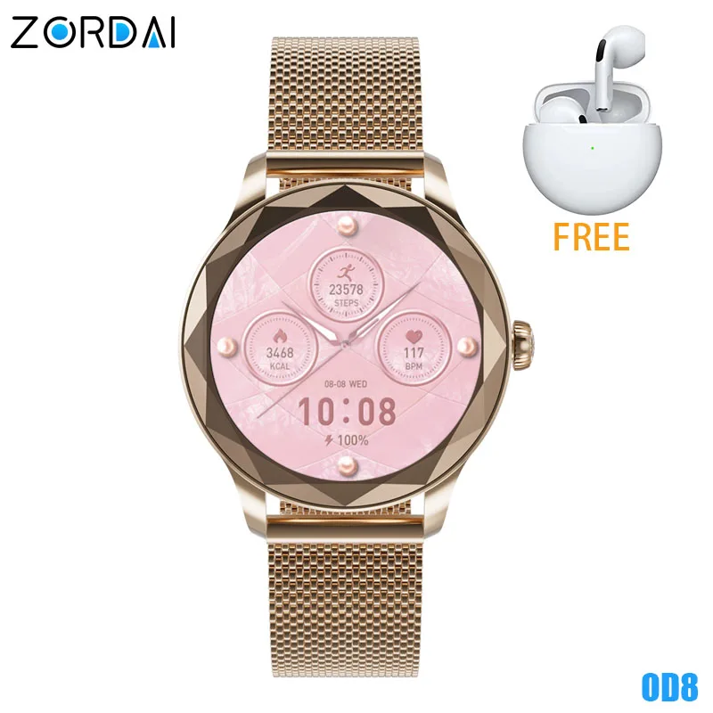 Zordai OD8 Smart Watch Women Lady Female Smartwatch AMOLED Bluetooth Call Health Monitor IP68 Waterproof Fitness Running Riding