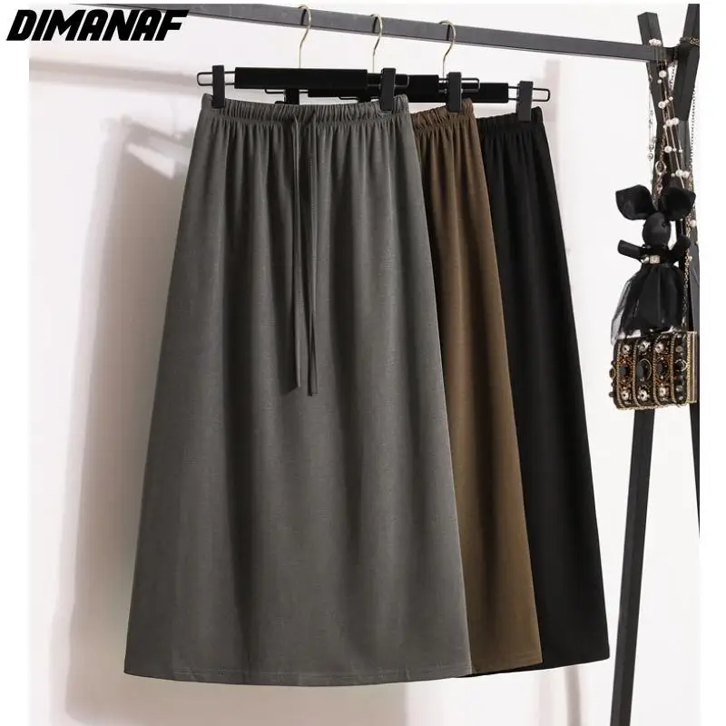 

Dimanaf 2024 New Summer Plus Size Women Skirts Elastic Waist Loose Oversize Fashion Lady Basic Elegant Long Skirts