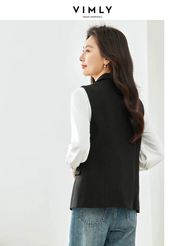 Vimly Elegant Waistcoat for Women Short Autumn Spring Jacket Sleeveless Korean Fashion Solid Vestes Female Woman Clothing V8227