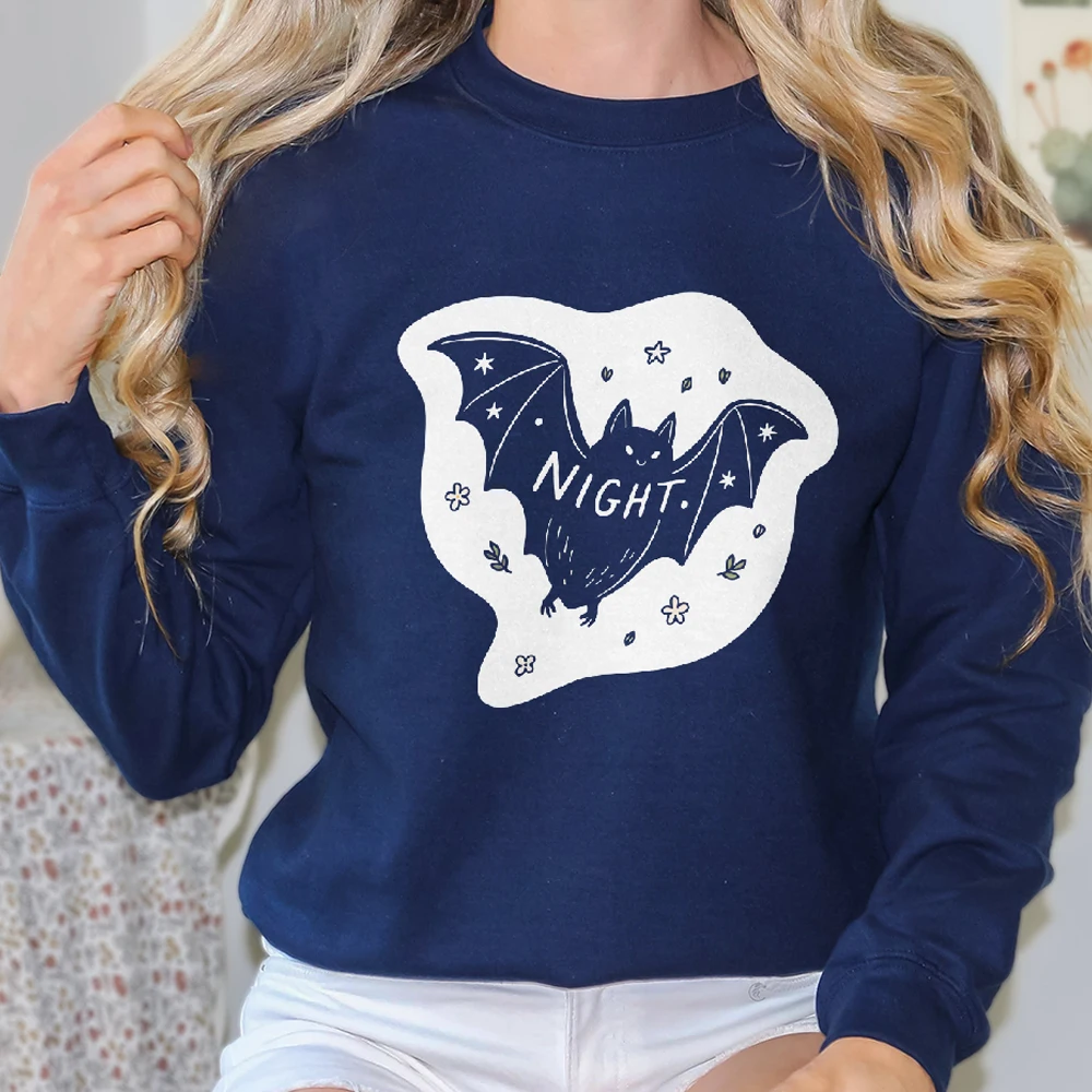 

Cute Hand-Drawn Bat Night Casual Crewneck Sweatshirt Graphic Fashionable Cotton Hoodie Comfortable Soft Breathable Loose Fit