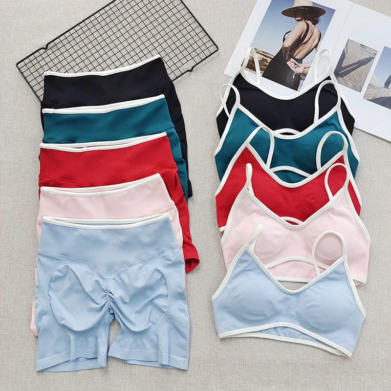 2 peças conjunto de esportes feminino sem costas tanque yoga topos cintura alta scrunch sem costura shorts esporte ginásio conjunto treino